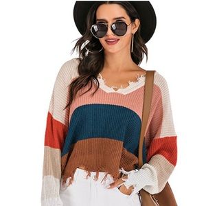 Multi color distressed fall sweater